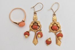 LATE 19TH CENTURY CORAL JEWELLERY, to include a pair of chandelier yellow metal and coral