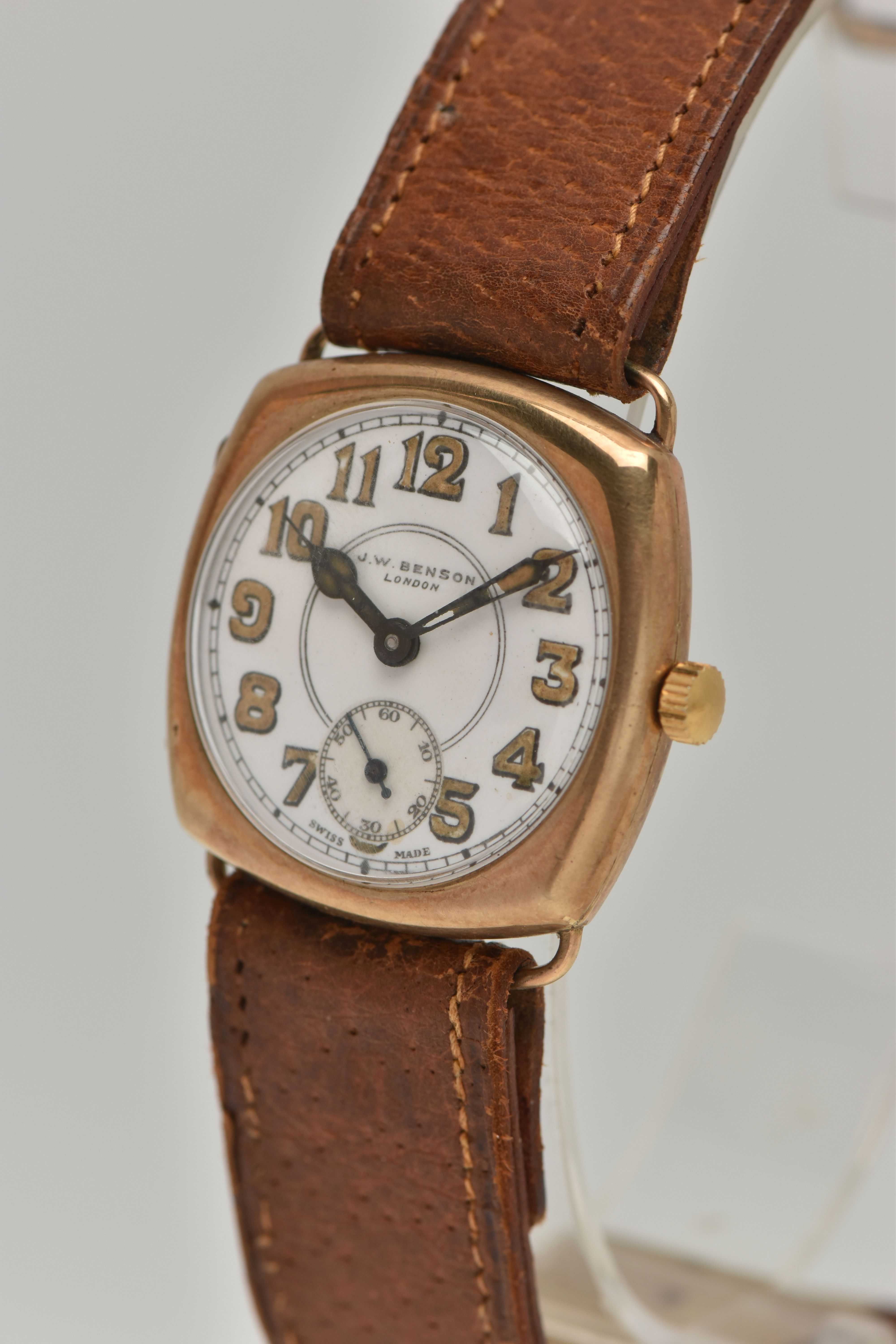 A 9CT GOLD 'J W BENSON' WRISTWATCH, hand wound movement, round dial signed 'J W Benson London', - Image 3 of 6