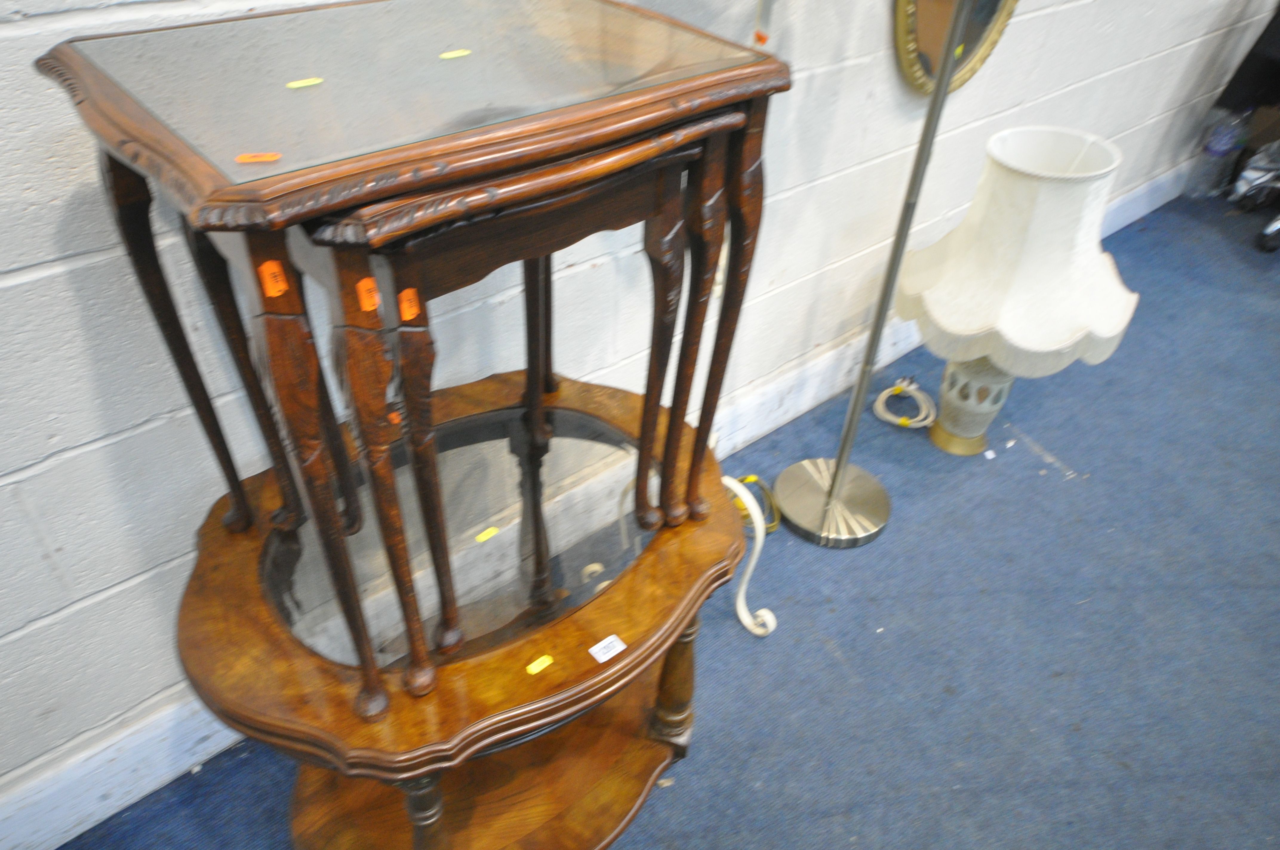 A SELECTION OF OCCASIONAL FURNITURE, to include a walnut occasional table with a glass centre, - Image 2 of 4