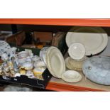TWO BOXES AND LOOSE CERAMICS AND SUNDRY ITEMS, to include a twenty five piece Crown Ducal dinner
