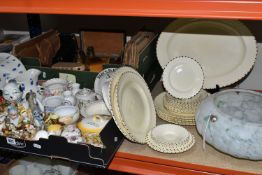 TWO BOXES AND LOOSE CERAMICS AND SUNDRY ITEMS, to include a twenty five piece Crown Ducal dinner