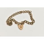 A 9CT GOLD BRACELET, oval link bracelet, fitted with a heart padlock clasp, hallmarked 9ct