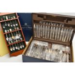 A 'MAPPIN & WEBB' EIGHT PLACE SETTING CANTEEN AND COLLECTABLE TEASPOONS, boxed wooden canteen