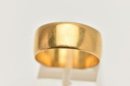 A WIDE 22CT GOLD BAND RING, polished band, approximate band width 8.6mm, hallmarked 22ct Birmingham,