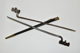 TWO ANTIQUE SOCKET BAYONETS, one for an Enfield P53 rifle complete with its leather scabbard