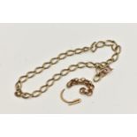 A YELLOW METAL BRACELET AND PARTS, oval link bracelet stamped 9.375, length 200mm, with a loose