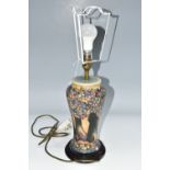 A MOORCROFT POTTERY 'KNIGHTWOOD' TABLE LAMP, the baluster lamp tube-lined with oak trees, acorns and