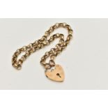 A 9CT GOLD BELCHER CHAIN BRACELET, fitted with a heart padlock clasp, hallmarked 9ct London,