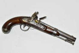 AN ANTIQUE 28 BORE FLINTLOCK US NAVY MODEL 1826 PISTOL, fitted with a 8'' barrel and a non-