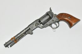 A WHITE METAL NON FIRING REPLICA REVOLVER MARKED EKA 98, based on a Colt revolver, parts of the