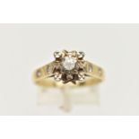 AN 18CT GOLD DIAMOND RING, designed with a central round brilliant cut diamond, estimated diamond