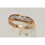 A 9CT GOLD CUBIC ZIRCONIA RING, designed with row of five circular cut, colourless cubic zirconia,