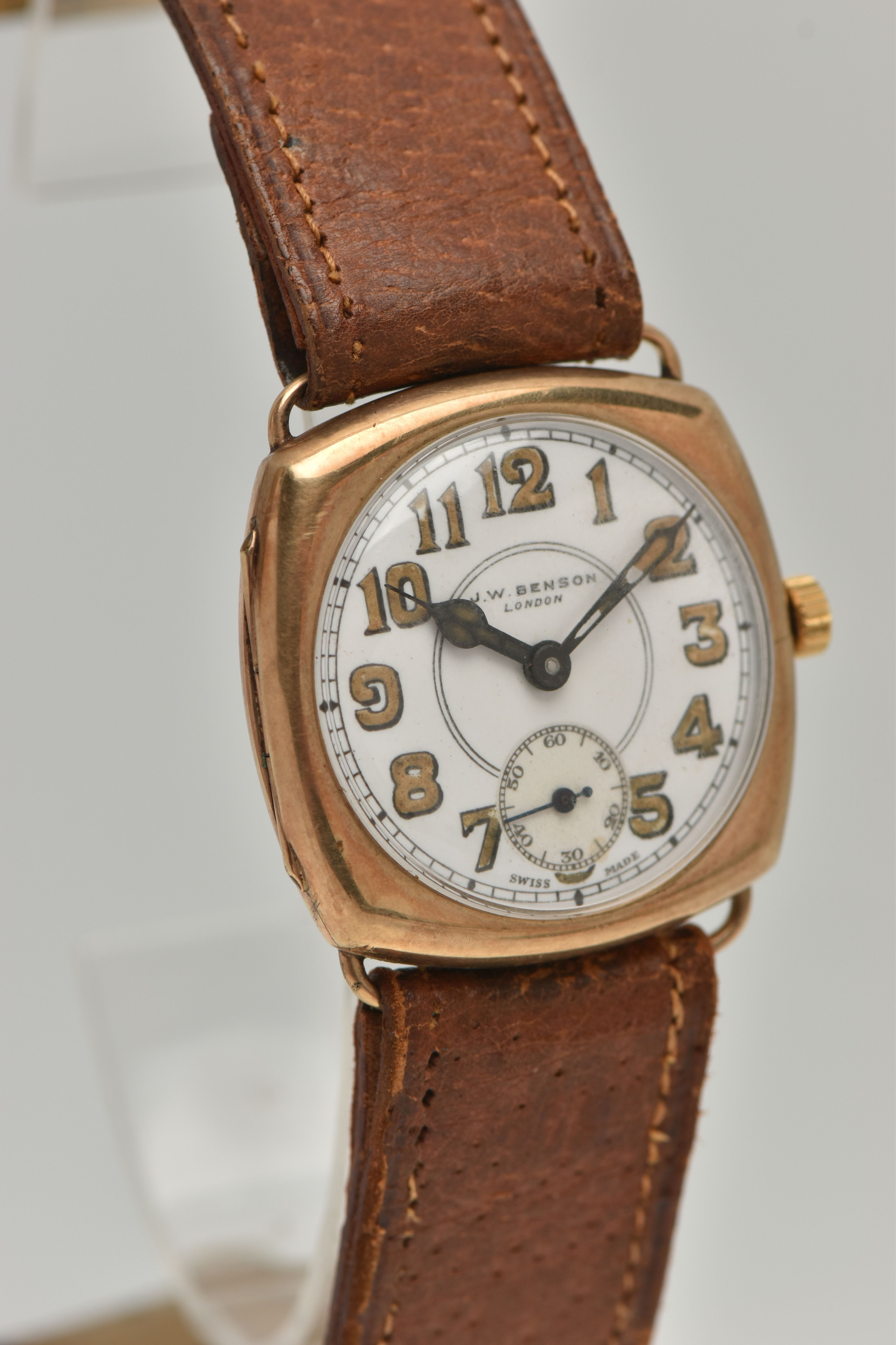 A 9CT GOLD 'J W BENSON' WRISTWATCH, hand wound movement, round dial signed 'J W Benson London', - Image 2 of 6