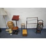 A SELECTION OF OCCASIONAL FURNITURE, to include an onyx and brass standard lamp, an onyx table lamp,