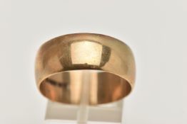 A 9CT GOLD WIDE BAND RING, polished band, approximate band width 9.4mm, hallmarked 9ct Birmingham,