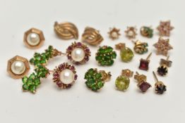 ELEVEN PAIRS OF YELLOW METAL EARRINGS, to include two pairs of yellow metal studs, and nine pairs of