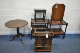 A SELECTION OF OAK FURNITURE, to include a Georgian and later oak tilt top tripod table, diameter