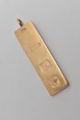 A 9CT GOLD INGOT PENDANT, hallmarked 9ct Birmingham, fitted with a jump ring, length including