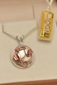 A SILVER 'CLOGAU' PENDANT NECKLACE, the circular two tone floral pendant, signed 'Clogau', fitted