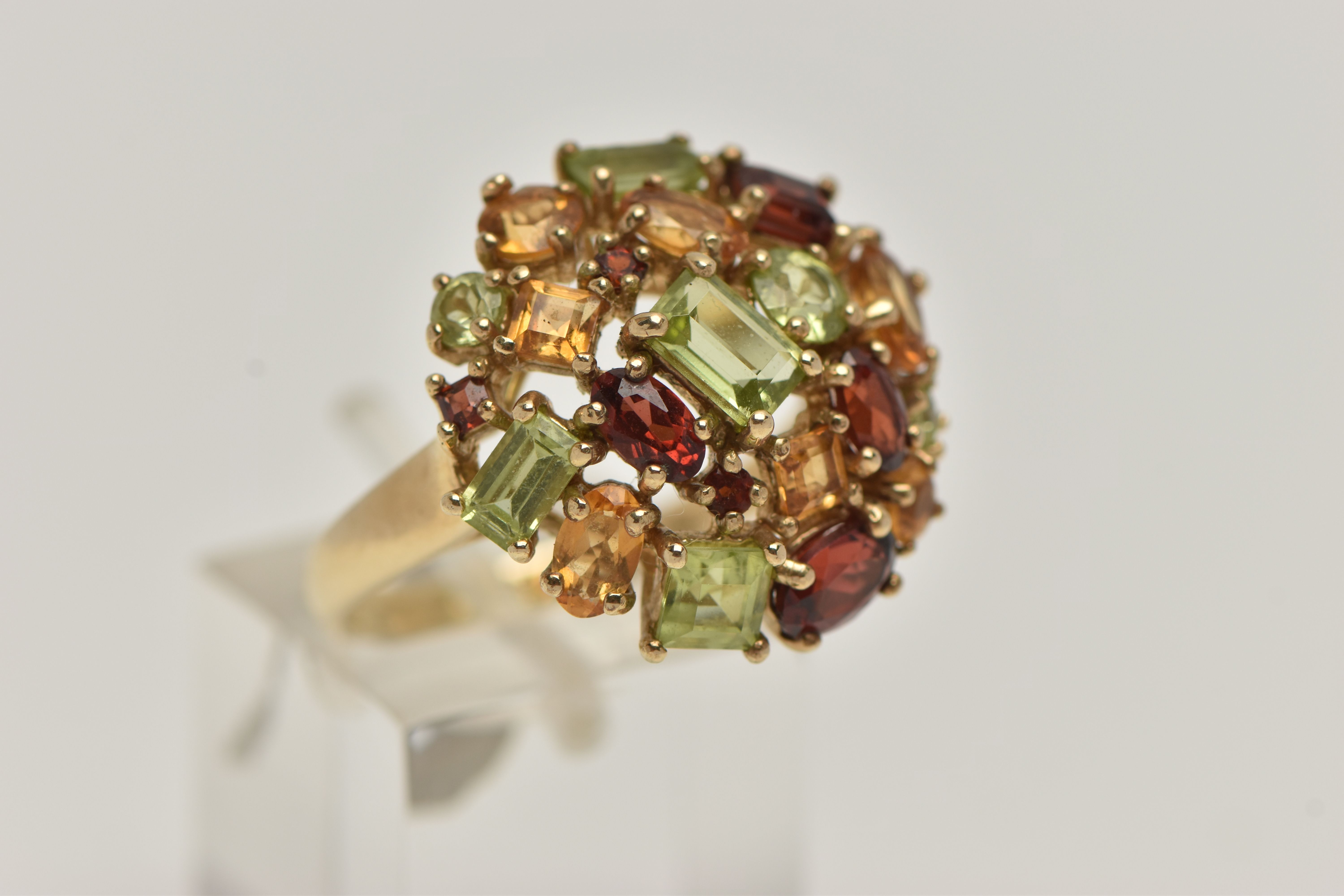 A 9CT GOLD GEM SET CLUSTER RING, large statement cluster, set with vary cut stones such as - Image 4 of 4