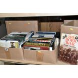 FIVE BOXES OF BOOKS containing approximately sixty-five miscellaneous titles in hardback format,