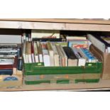 FIVE BOXES OF BOOKS containing approximately 127 miscellaneous titles in mostly hardback format,