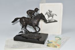 DAVID CORNELL BRONZE 'CHAMPION FINISH' SCULPTURE, depicting Lester Piggott riding Nijinsky, for