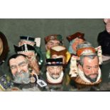 NINE SMALL ROYAL DOULTON AND OTHER CHARACTER JUGS, comprising Merlin D6536, Viking D6502 (hairline