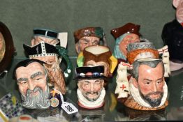 NINE SMALL ROYAL DOULTON AND OTHER CHARACTER JUGS, comprising Merlin D6536, Viking D6502 (hairline