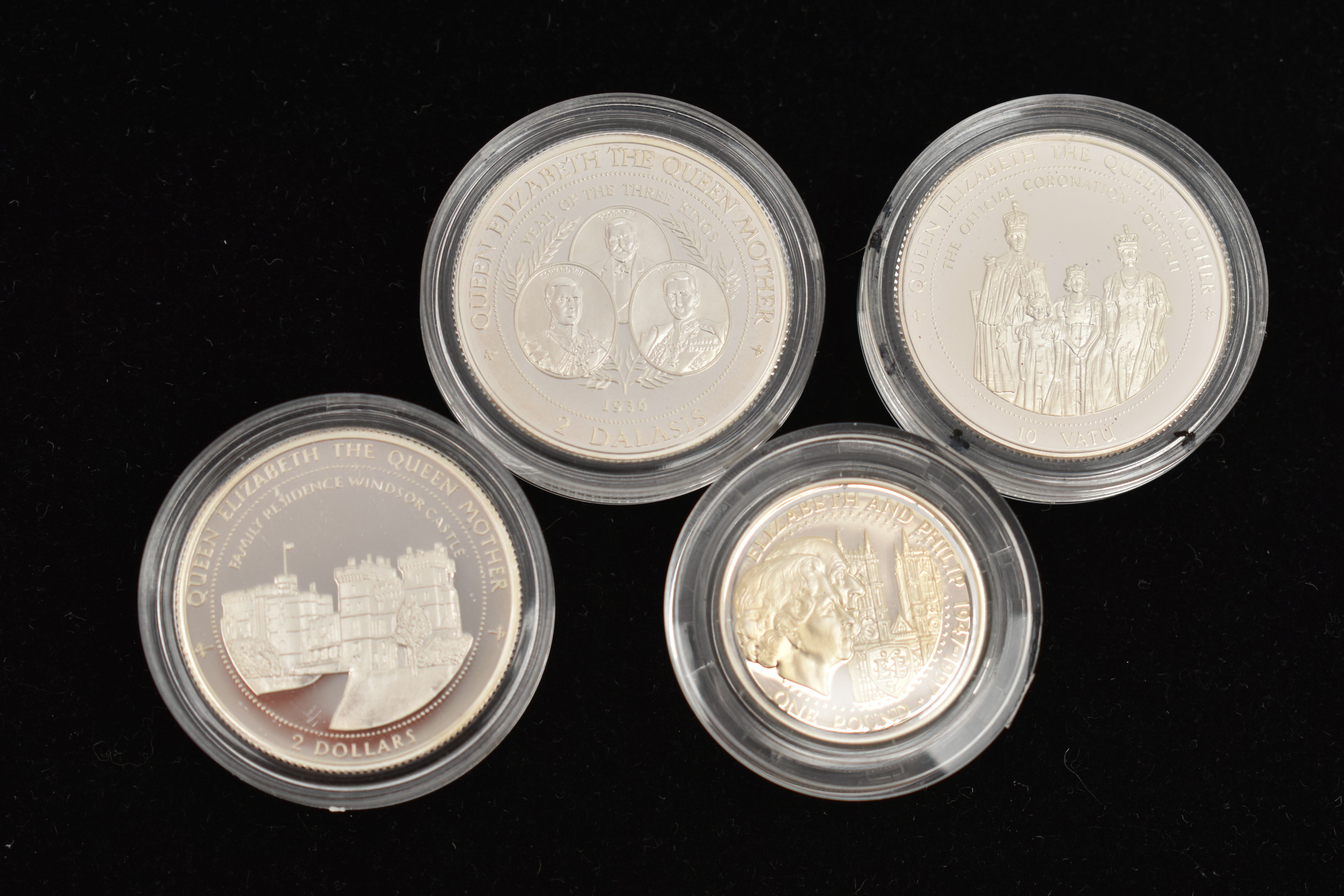 FOUR SILVER COINS, to include 1997 Republic of the Gambia, 1997 Ripablik Blong Vanuatu, 1997