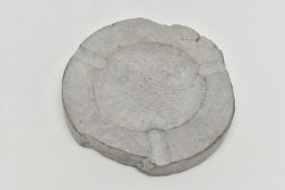 A BLUE LIAS STONE ASHTRAY, bears label to the underside stamped 'EXETER CATHEDRAL LOCAL BLUE LIAS