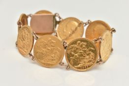 A FULL SOVEREIGN BRACELET designed as a series of eight full sovereigns, dates to include 1895,