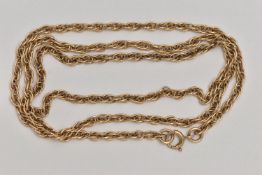 A YELLOW METAL PRINCE OF WALES CHAIN, fitted with a spring clasp, stamped 9k, length 620mm,
