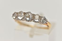 AN EARLY 20TH CENTURY FIVE STONE DIAMOND RING, five old cut diamonds, approximate total diamond