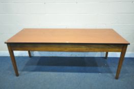 A 20TH CENTURY Formica top rectangular table, with a single frieze drawer to each end, length