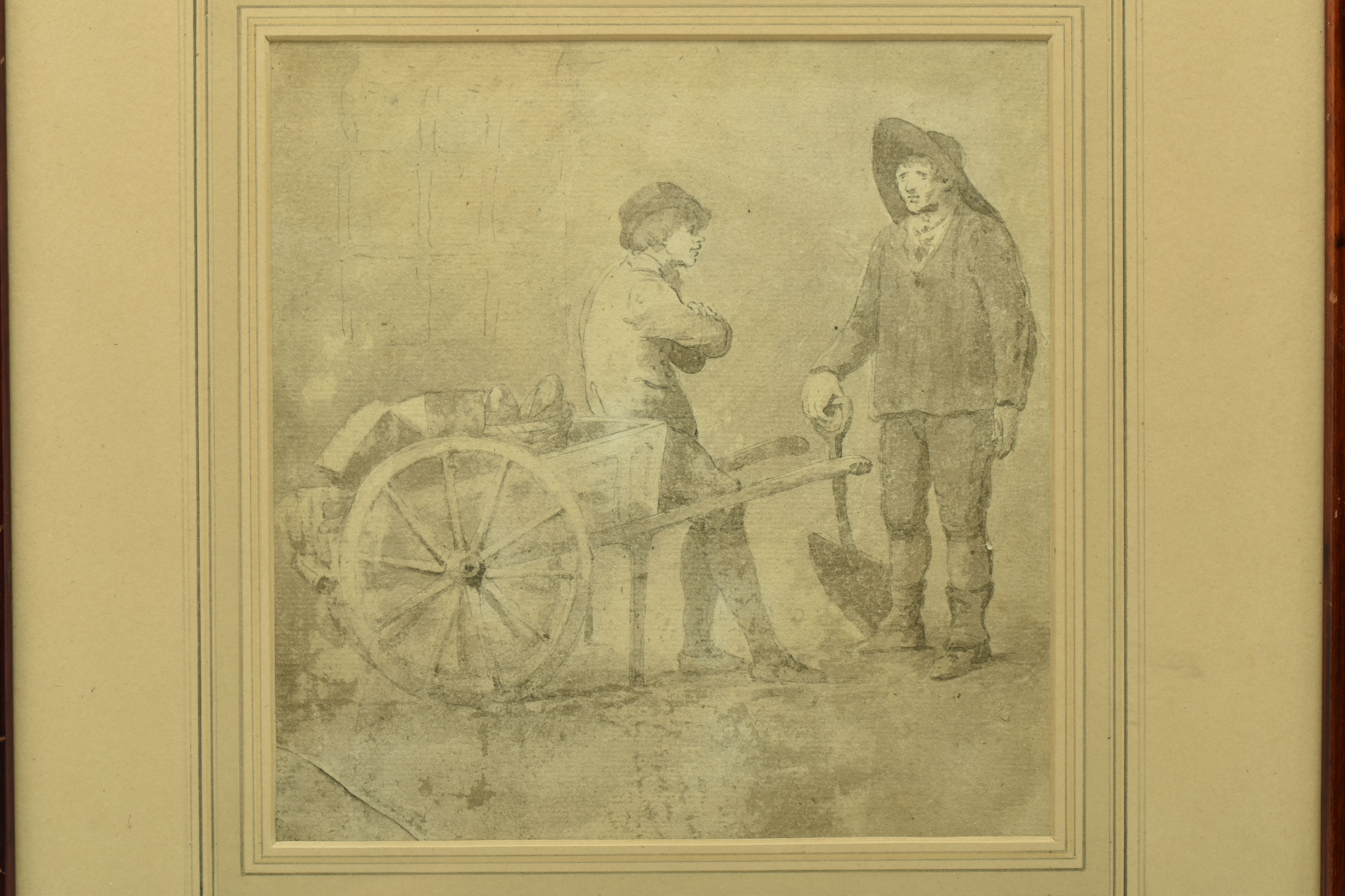 ATTRIBUTED TO HENRY WALTON (1746-1813) A BARROWMAN AND DUSTMAN IN CONVERSATION, two figures in a - Image 2 of 5