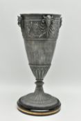 A LATE VICTORIAN BRITANNIA METAL / SPELTER OIL LAMP BASE, cast with two Egyptian busts and raised