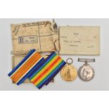 A PAIR OF WWI MEDALS, each inscribed 46115 PTE D GEDDES Leic R, together with original postage
