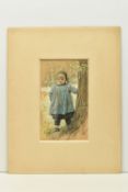 GEORGE HENRY BOUGHTON (1833-1905) CHILD WEARING A BLUE SMOCK, a portrait of a young boy standing