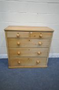 A 19TH CENTURY PINE CHEST OF TWO SHORT OVER THREE LONG DRAWERS, with later handles and trim,