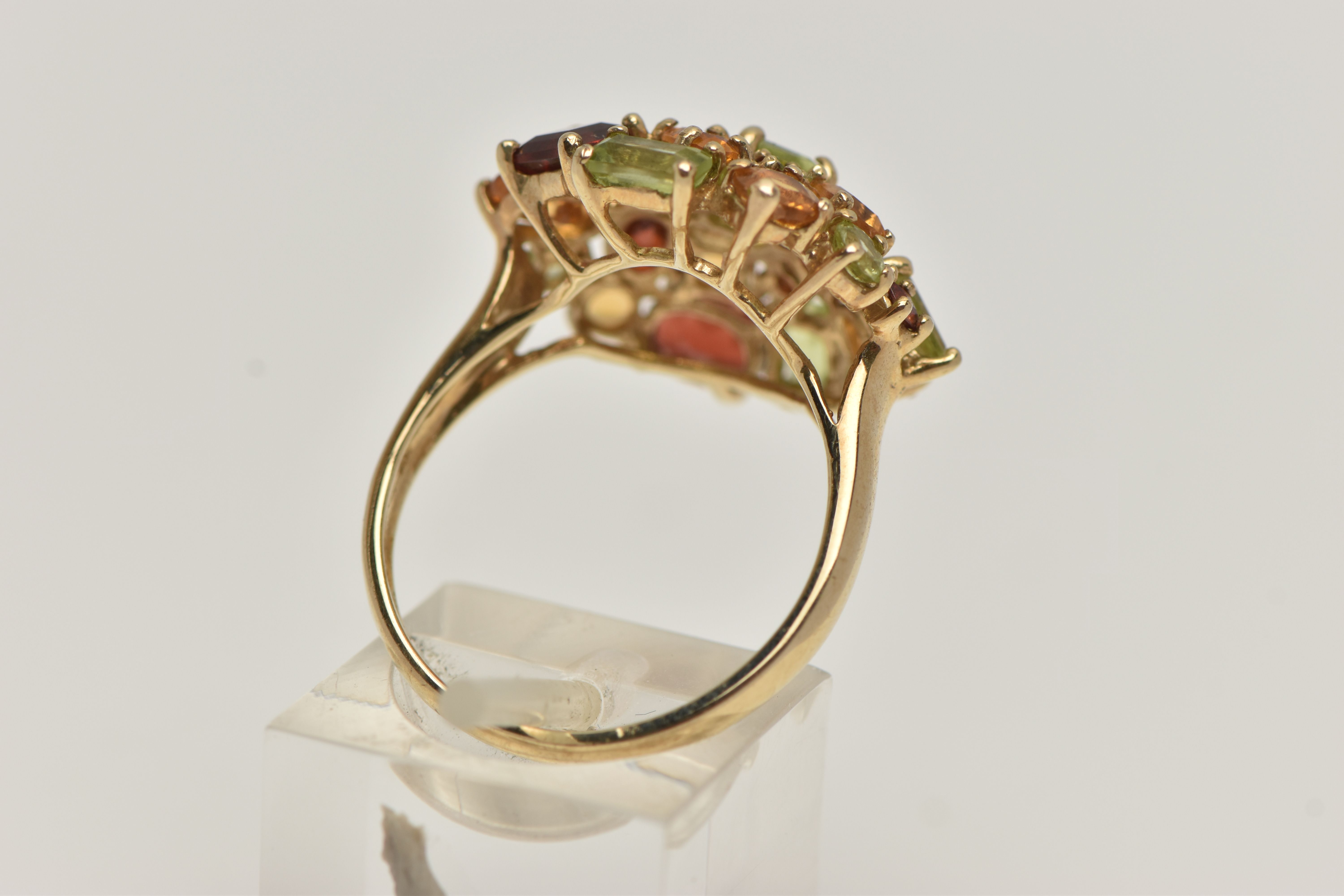 A 9CT GOLD GEM SET CLUSTER RING, large statement cluster, set with vary cut stones such as - Image 3 of 4