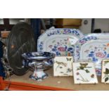 A SMALL QUANTITY OF CERAMICS ETC, comprising three Stone China platters, largest approximately