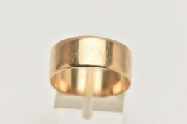 A 9CT GOLD WIDE BAND RING, polished band, approximate band width 8.8mm, hallmarked 9ct Birmingham,