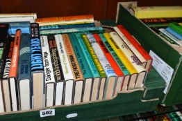 TWO BOXES OF SCIENCE FICTION BOOKS, containing seventy-one titles, mostly in hardback format,