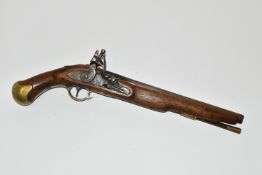 A GOOD QUALITY REPRODUCTION OF A FLINTLOCK BRITISH NAVY SERVICE PISTOL, expertly aged, it lacks
