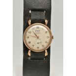 A GENTS 9CT GOLD 'TIMOR' WRISTWATCH, manual wind, round dial signed 'Timor, 21 Jewels Perry