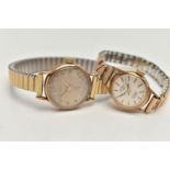 TWO LADYS 9CT GOLD 'ROTARY' WRISTWATCHES, the first a manual wind watch, round silver dial signed '