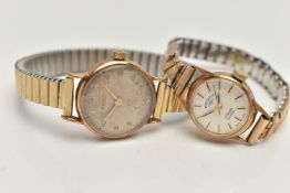 TWO LADYS 9CT GOLD 'ROTARY' WRISTWATCHES, the first a manual wind watch, round silver dial signed '