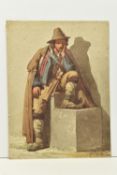 JAMES HAYLLAR (1829-1920) A PORTRAIT OF A MALE FIGURE, the man is seated upon a stone block with one