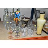 A GROUP OF CUT GLASS AND STUDIO GLASSWARE, comprising a Caithness 'Ebony' range vase, a Stuart